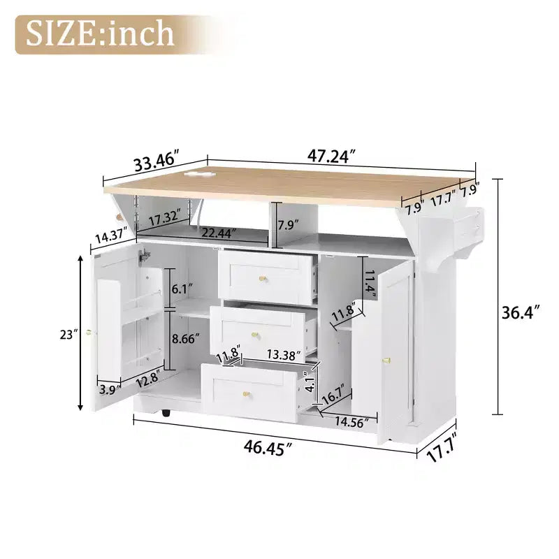 Îlot de cuisine roulant extensible multifonctionnel Lumi Modern