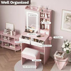 Coiffeuse de Maquillage avec Miroir et Lumières, Table de Maquillage avec Tiroirs et Prise de Courant pour Chambre de Fille Petit Espace