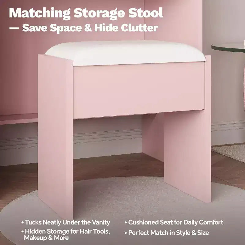 Coiffeuse de Maquillage avec Miroir et Lumières, Table de Maquillage avec Tiroirs et Prise de Courant pour Chambre de Fille Petit Espace
