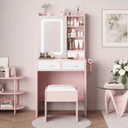 Coiffeuse de Maquillage avec Miroir et Lumières, Table de Maquillage avec Tiroirs et Prise de Courant pour Chambre de Fille Petit Espace