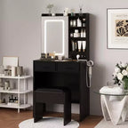 Makeup Vanity Desk with Mirror and Lights, Vanity Set with Chair, Make Up Dresser Table with Drawers and Power Outlet for Girls Bedroom Small Space