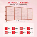 Meuble TV large de 63 po en tissu avec 14 tiroirs, grand centre de divertissement pour téléviseurs de 65 à 75 po avec prises électriques intégrées, pour chambre à coucher, penderie, salon