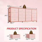 Meuble TV large de 63 po en tissu avec 14 tiroirs, grand centre de divertissement pour téléviseurs de 65 à 75 po avec prises électriques intégrées, pour chambre à coucher, penderie, salon