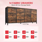 Meuble TV large de 63 po en tissu avec 14 tiroirs, grand centre de divertissement pour téléviseurs de 65 à 75 po avec prises électriques intégrées, pour chambre à coucher, penderie, salon