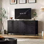 Meuble TV large de 63 po en tissu avec 14 tiroirs, grand centre de divertissement pour téléviseurs de 65 à 75 po avec prises électriques intégrées, pour chambre à coucher, penderie, salon