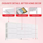 Meuble TV large de 63 po en tissu avec 14 tiroirs, grand centre de divertissement pour téléviseurs de 65 à 75 po avec prises électriques intégrées, pour chambre à coucher, penderie, salon