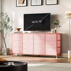 Meuble TV large de 63 po en tissu avec 14 tiroirs, grand centre de divertissement pour téléviseurs de 65 à 75 po avec prises électriques intégrées, pour chambre à coucher, penderie, salon