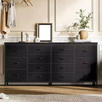 63 Wide Fabric TV Stand with 14 Drawers  Large Entertainment Center for 65-75 Inch TVs with Built-in Power Outlets, for Bedroom Closet Living Room