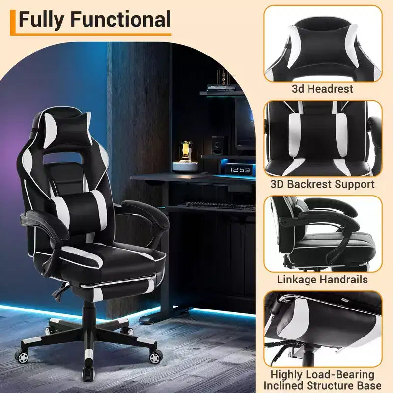 Chaise de bureau haute, chaise de direction en cuir à dossier haut pour gamer