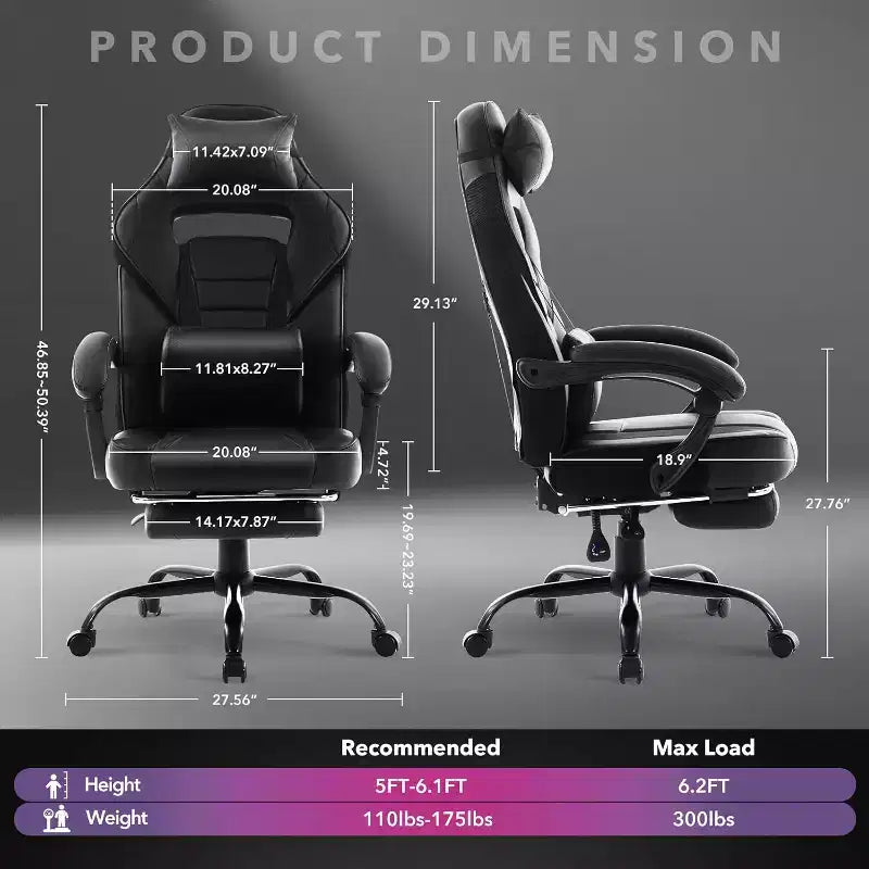 Chaise de bureau haute, chaise de direction en cuir à dossier haut pour gamer