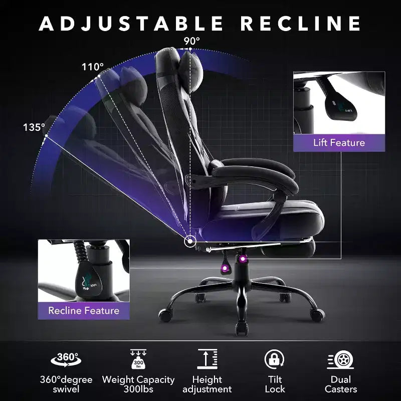 Chaise de bureau haute, chaise de direction en cuir à dossier haut pour gamer