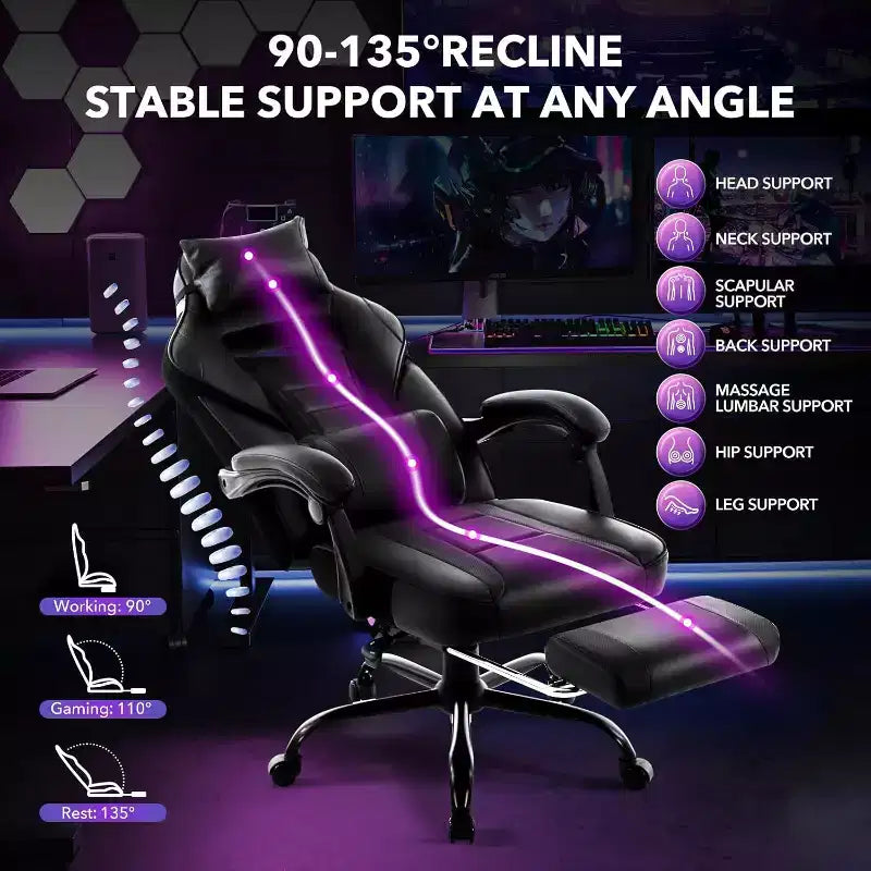 Chaise de bureau haute, chaise de direction en cuir à dossier haut pour gamer