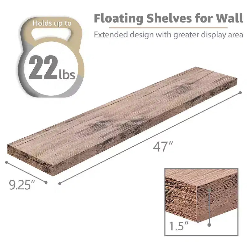 Lot de 2 étagères murales flottantes de 122 cm – pour chambre, cuisine, salon, salle de bain, décoration de ferme