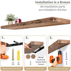 Lot de 2 étagères murales flottantes de 122 cm – pour chambre, cuisine, salon, salle de bain, décoration de ferme