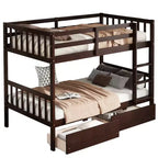 Lit superposé double en bois d'hévéa avec 2 tiroirs convertible en 2 lits jumeaux, échelle et garde-corps pour salon, marron