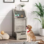 Station d'alimentation pour chien avec gamelles surélevées et meuble de rangement, mangeoire pour animaux et fournitures d'arrosage, organisateur de nourriture pour chien