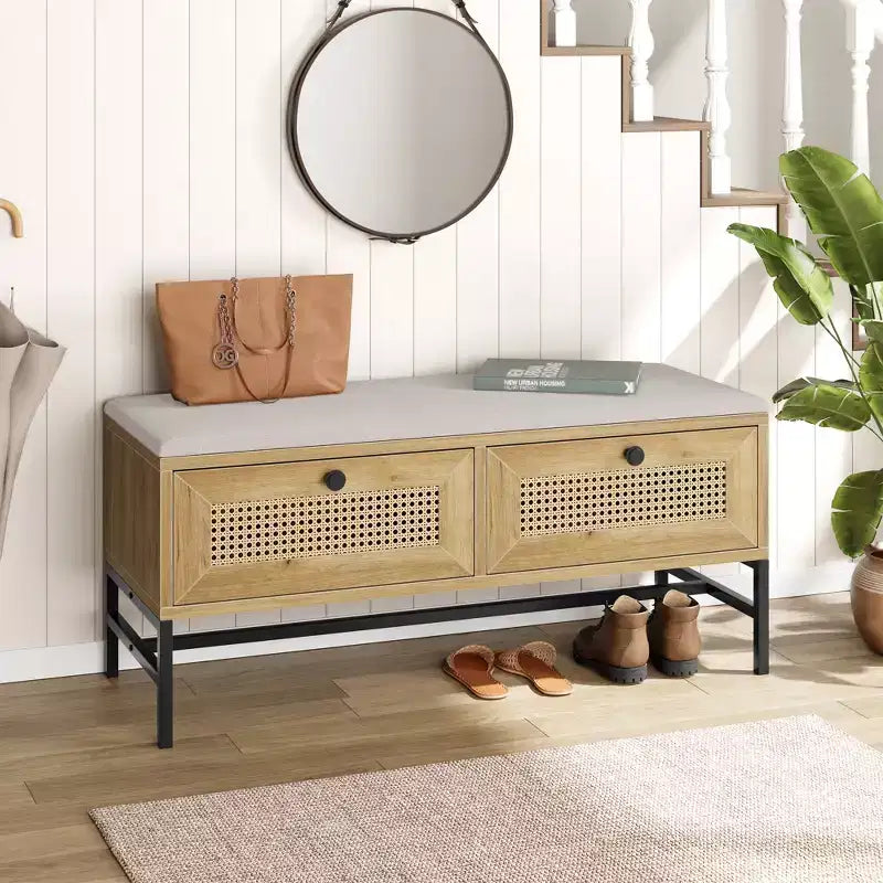 Banc de rangement pour chaussures, banc à chaussures avec rangement, banc d'entrée avec meuble à chaussures à tiroir basculant pour couloir et chambre, chêne naturel