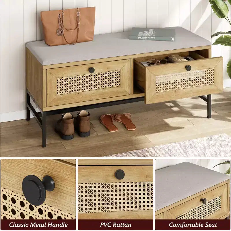 Banc de rangement pour chaussures, banc à chaussures avec rangement, banc d'entrée avec meuble à chaussures à tiroir basculant pour couloir et chambre, chêne naturel