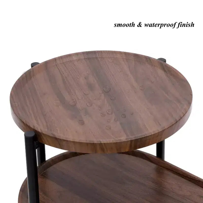 Petites tables basses Table d'appoint moderne à 2 niveaux avec étagère de rangement en bois Tables d'appoint de salon Tables de chevet (Noyer brun)
