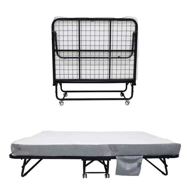 Lit pliant avec matelas, cadre métallique robuste, supporte jusqu'à 204 kg pour chambre d'amis ou bureau