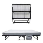 Lit pliant avec matelas, cadre métallique robuste, supporte jusqu'à 204 kg pour chambre d'amis ou bureau