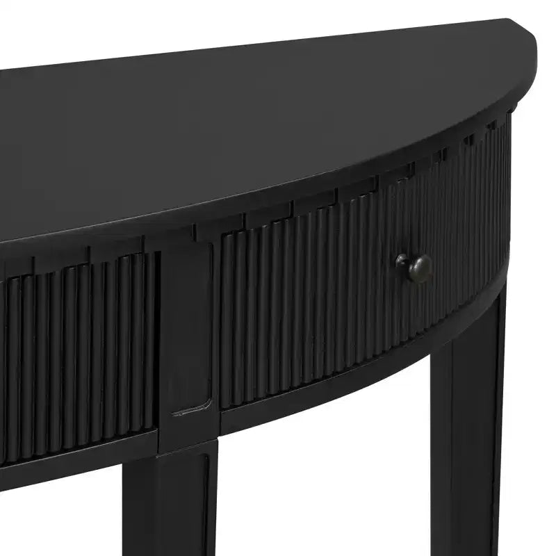 Console cannelée avec rangement, table d'entrée en bois avec tiroir et quatre pieds, table de couloir demi-lune