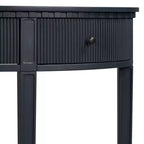 Console cannelée avec rangement, table d'entrée en bois avec tiroir et quatre pieds, table de couloir demi-lune