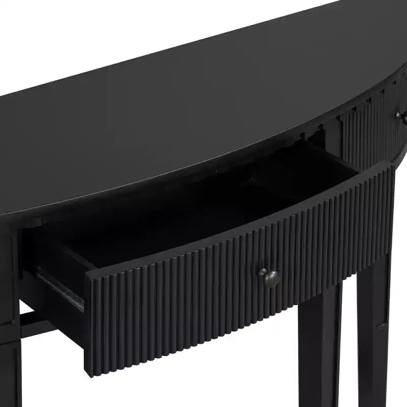 Console cannelée avec rangement, table d'entrée en bois avec tiroir et quatre pieds, table de couloir demi-lune