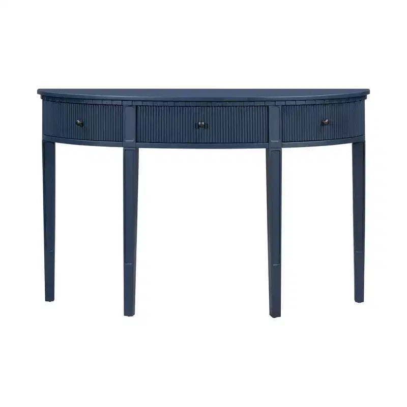 Console cannelée avec rangement, table d'entrée en bois avec tiroir et quatre pieds, table de couloir demi-lune