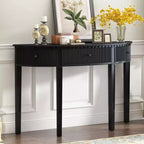 Console cannelée avec rangement, table d'entrée en bois avec tiroir et quatre pieds, table de couloir demi-lune