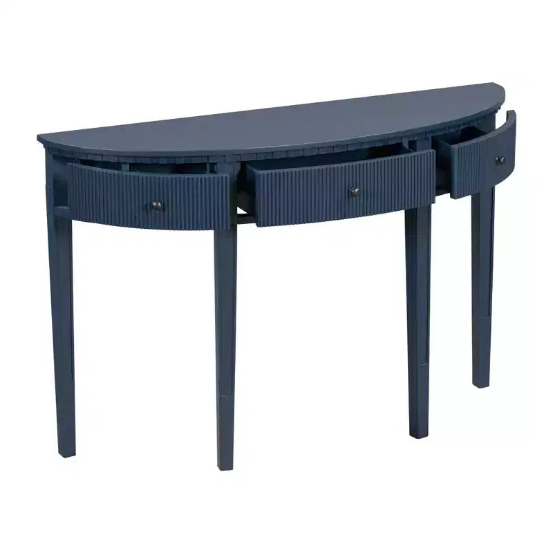 Console cannelée avec rangement, table d'entrée en bois avec tiroir et quatre pieds, table de couloir demi-lune