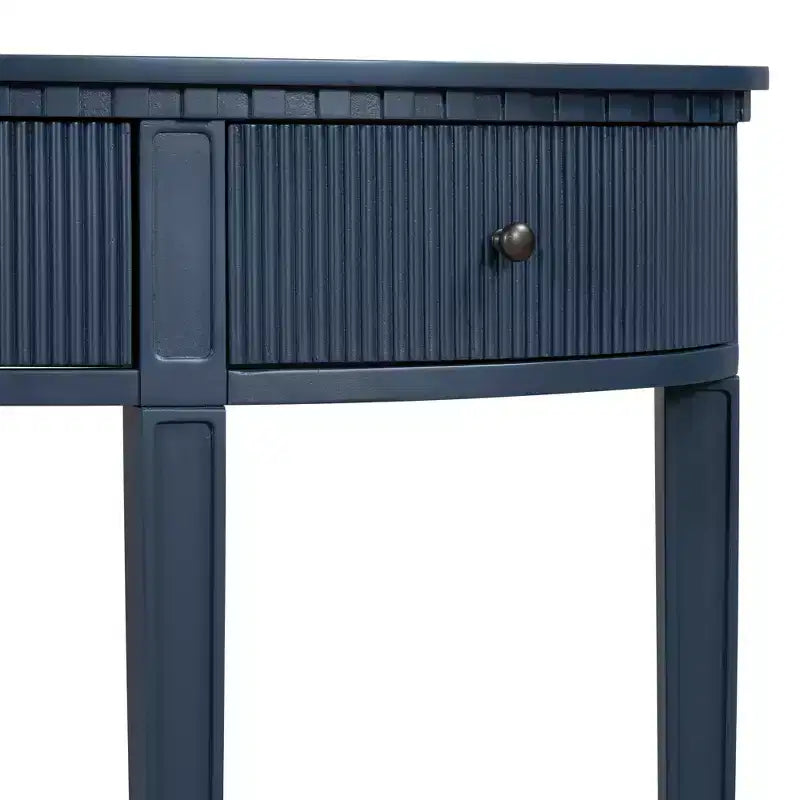 Console cannelée avec rangement, table d'entrée en bois avec tiroir et quatre pieds, table de couloir demi-lune