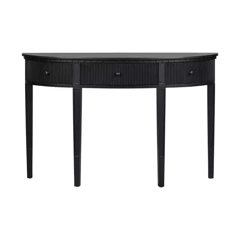 Console cannelée avec rangement, table d'entrée en bois avec tiroir et quatre pieds, table de couloir demi-lune