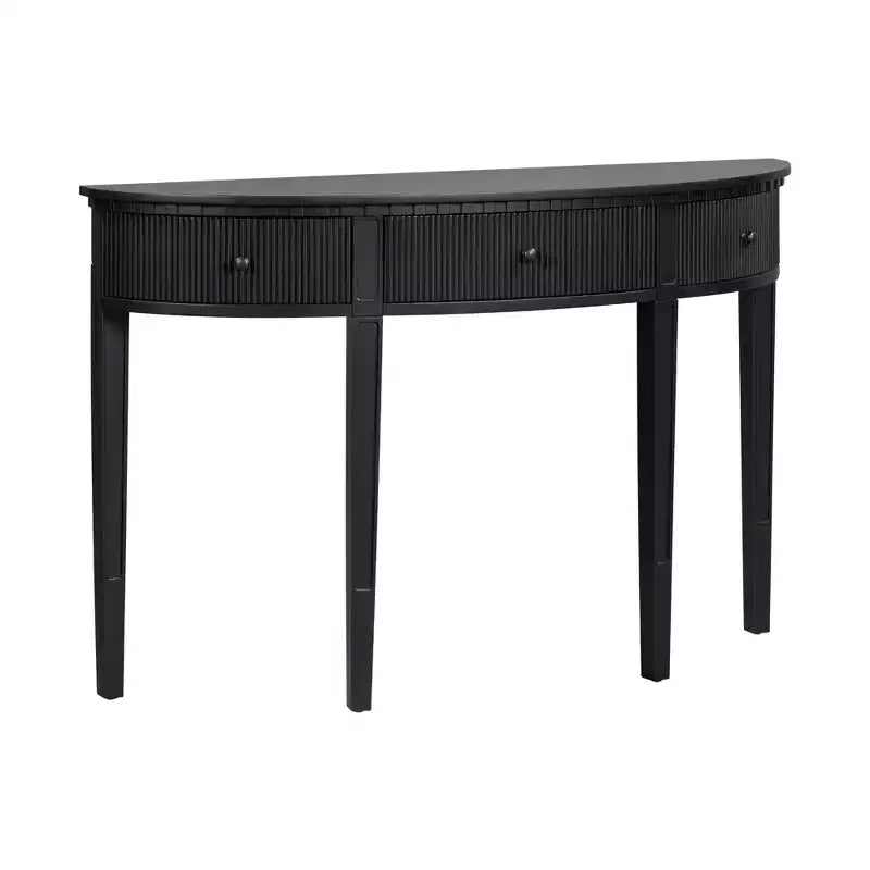 Console cannelée avec rangement, table d'entrée en bois avec tiroir et quatre pieds, table de couloir demi-lune