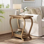 Lantine 2-Tier End Table, Narrow Wood Side Table, Bedside Accent Furniture for Living Room, Small Spaces, Bedroom, Brown