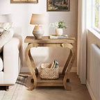 Table d'appoint à 2 niveaux, Table d'appoint étroite en bois, Meuble d'appoint de chevet pour salon, petits espaces, chambre à coucher, Marron