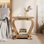 Table d'appoint à 2 niveaux, Table d'appoint étroite en bois, Meuble d'appoint de chevet pour salon, petits espaces, chambre à coucher, Marron