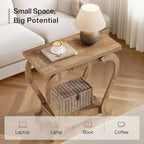 Table d'appoint à 2 niveaux, Table d'appoint étroite en bois, Meuble d'appoint de chevet pour salon, petits espaces, chambre à coucher, Marron