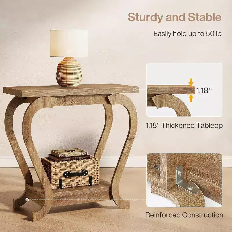 Table d'appoint à 2 niveaux, Table d'appoint étroite en bois, Meuble d'appoint de chevet pour salon, petits espaces, chambre à coucher, Marron