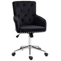 Modern Mid-back Desk Chair with Button Tufted Velvet Back, Nailhead Trim, Swivel Home Office Chair with Adjustable Height, Curved Padded Armrests