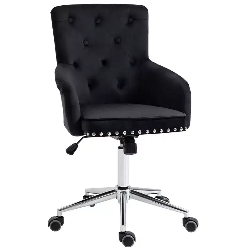 Modern Mid-back Desk Chair with Button Tufted Velvet Back, Nailhead Trim, Swivel Home Office Chair with Adjustable Height, Curved Padded Armrests