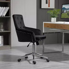 Chaise de bureau moderne mi-dossier avec dossier en velours capitonné, garniture cloutée, fauteuil de bureau pivotant réglable en hauteur, accoudoirs incurvés rembourrés