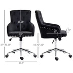 Chaise de bureau moderne mi-dossier avec dossier en velours capitonné, garniture cloutée, fauteuil de bureau pivotant réglable en hauteur, accoudoirs incurvés rembourrés