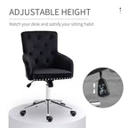 Chaise de bureau moderne mi-dossier avec dossier en velours capitonné, garniture cloutée, fauteuil de bureau pivotant réglable en hauteur, accoudoirs incurvés rembourrés