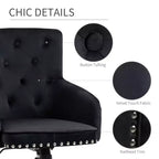 Chaise de bureau moderne mi-dossier avec dossier en velours capitonné, garniture cloutée, fauteuil de bureau pivotant réglable en hauteur, accoudoirs incurvés rembourrés