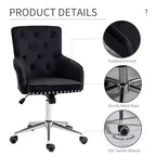 Chaise de bureau moderne mi-dossier avec dossier en velours capitonné, garniture cloutée, fauteuil de bureau pivotant réglable en hauteur, accoudoirs incurvés rembourrés