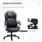Fauteuil de bureau exécutif grande taille avec siège large, chaise de bureau avec dossier haut surpiqué en losanges, hauteur réglable et roulettes pivotantes