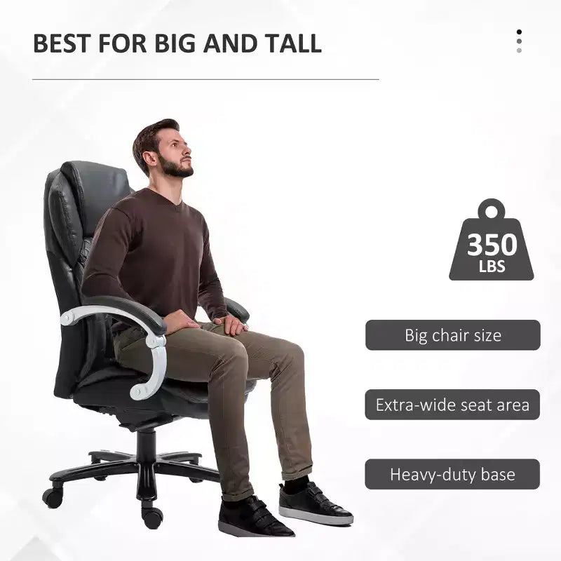 Fauteuil de bureau exécutif grande taille avec siège large, chaise de bureau avec dossier haut surpiqué en losanges, hauteur réglable et roulettes pivotantes