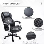 Fauteuil de bureau exécutif grande taille avec siège large, chaise de bureau avec dossier haut surpiqué en losanges, hauteur réglable et roulettes pivotantes