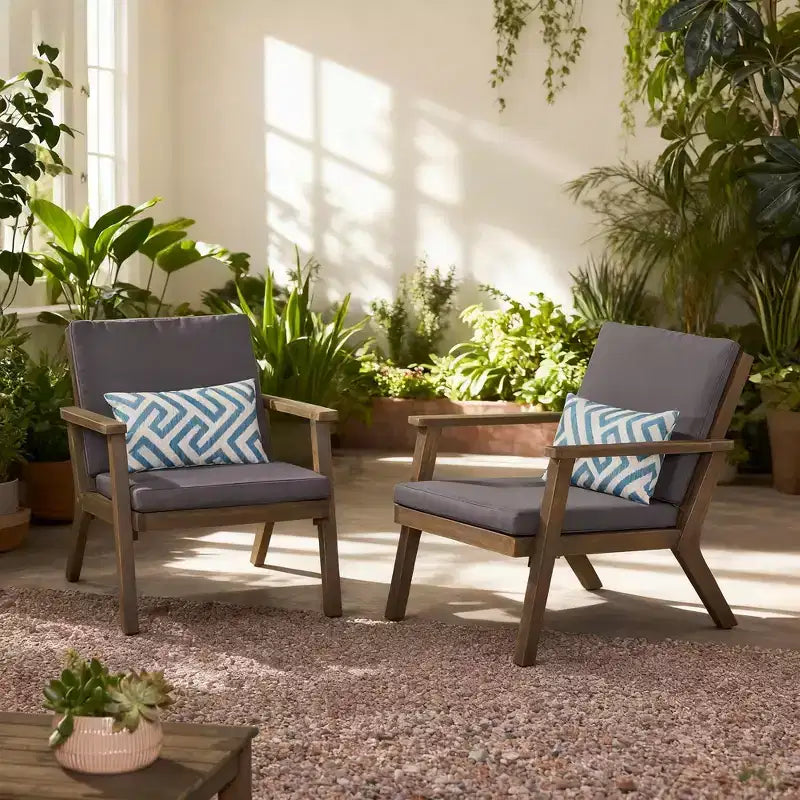 Chaises de club d'extérieur en bois d'acacia avec coussins (paquet de 2)